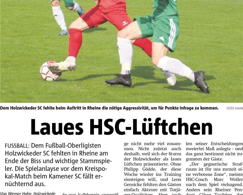 HSC verliert in Rheine – Mittwoch Pokal in Kamen